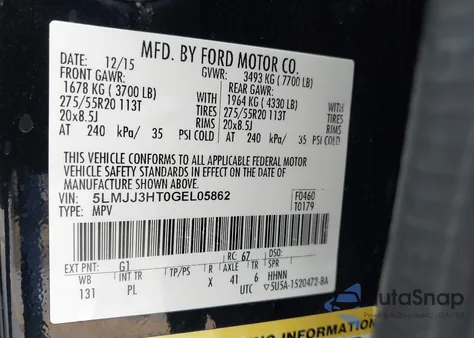 2016 Lincoln Navigator L Select from USA, damaged, VIN 5LMJJ3HT0GEL05862